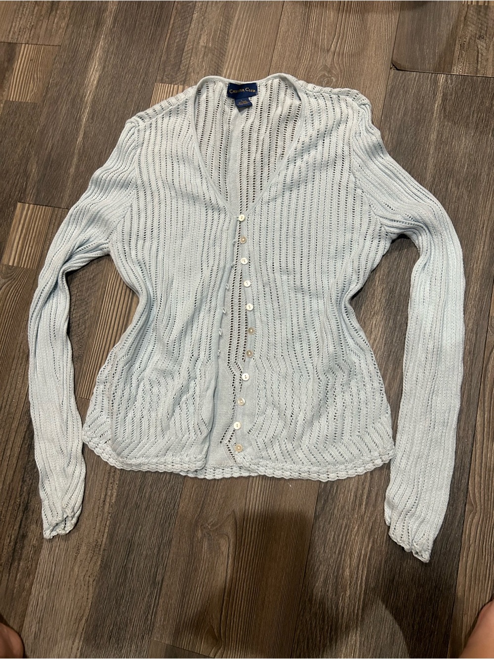 Vtg Charter Club baby blue crochet cardigan